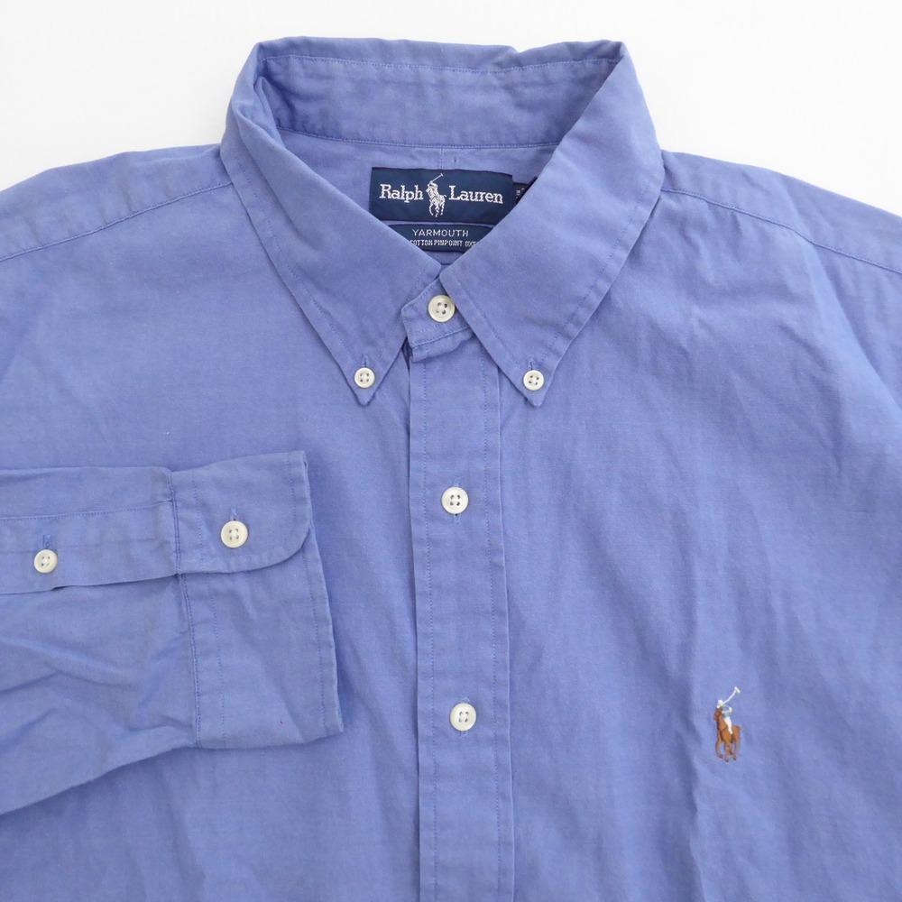 Ralph Lauren Mens Button Down Dress Shirt Blue Yarmouth Pinpoint Oxford 17.5 35